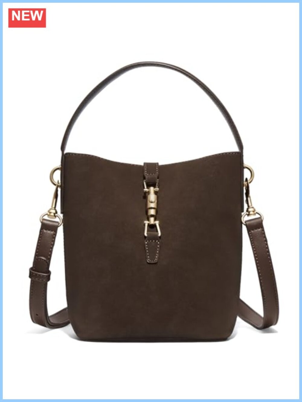 Small Bucket Bag Crossbody Purse Vegan Leather & Suede Handbag